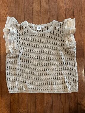 GAP Ribbed Flutter Sleeve ivory cream frost Crochet Knit Top